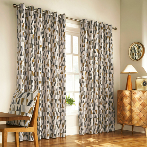 Reno Eyelet, Charcoal/Gold - Ready Made Curtains - Image 3